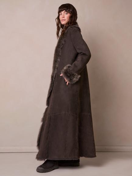 Celtic & Co. Toscana Trim Full Length Sheepskin Coat, Dark Nutmeg - view 2, Dark Nutmeg