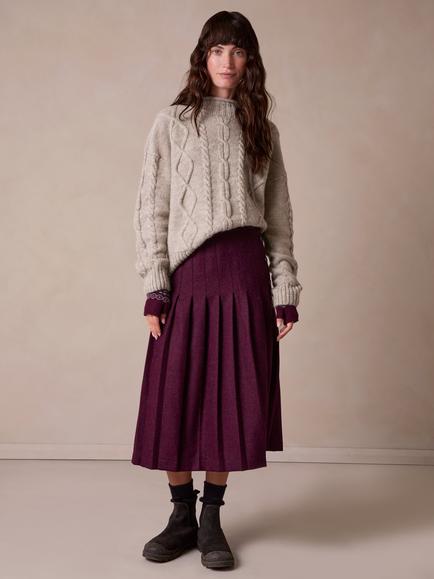 Celtic & Co. Pure Wool Cable Knit Funnel Neck Jumper, Undyed Taupe, Undyed Taupe