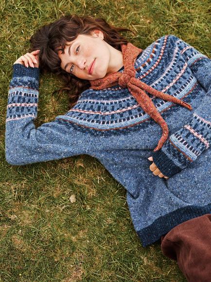 Celtic & Co. Fair Isle Yoke Donegal Wool Jumper, Denim - view 2, Denim