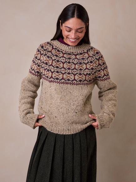 Celtic & Co. Kilcarra Donegal Wool Fair Isle Yoke Jumper, Pebble, Pebble