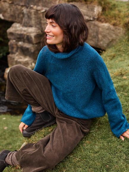 Celtic & Co. Lambswool Slouchy Marl Funnel Neck Jumper, Teal Marl - view 2, Teal Marl