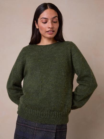 Celtic & Co. British Wool Stitch Crew Neck Jumper, Olive, Olive