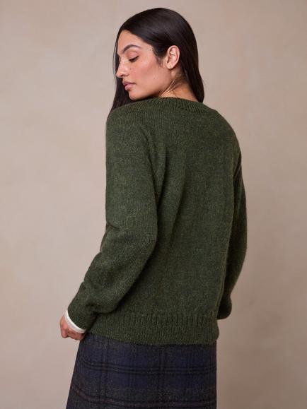 Celtic & Co. British Wool Stitch Crew Neck Jumper, Olive - view 2, Olive
