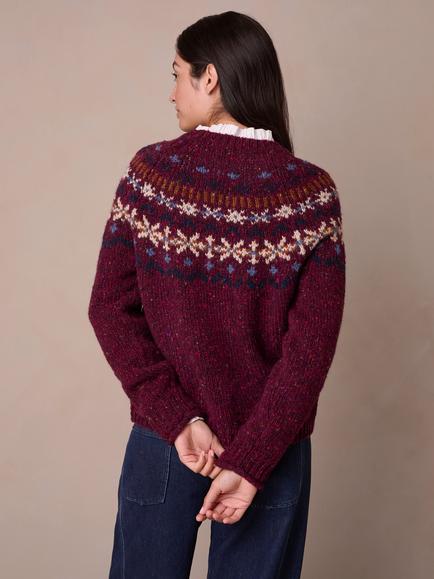 Celtic & Co. Donegal Wool Nordic Fair Isle Yoke Jumper, Damson - view 2, Damson