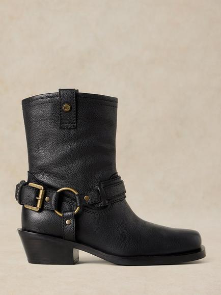 White Stuff Liberty Leather Cuban Heel Cowboy Boots, Black, Black