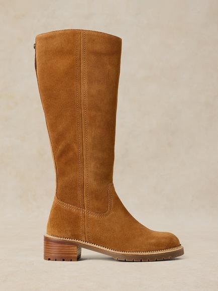 White Stuff Serena Suede Stacked Heel Knee High Boots, Mid Tan, Mid Tan