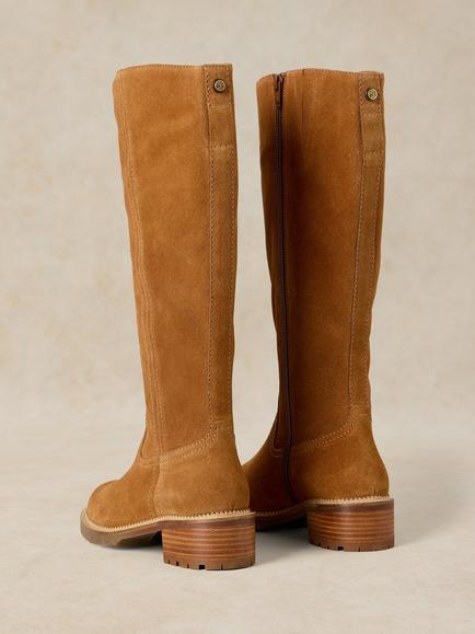 White Stuff Serena Wide Fit Suede Stacked Heel Knee High Boots, Mid Tan - view 2, Mid Tan