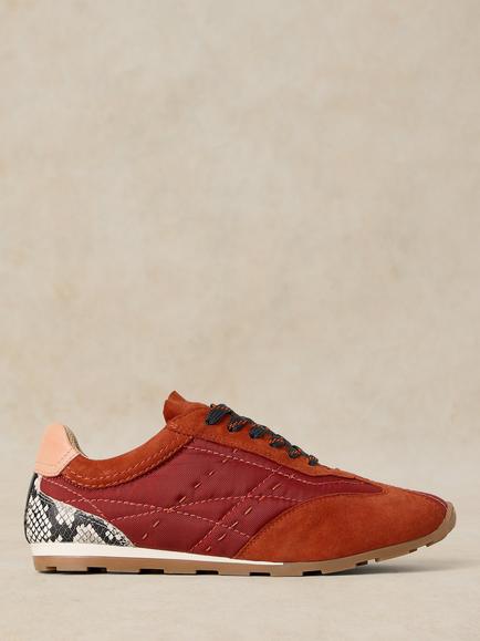 White Stuff Callie Leather Blend Lace Up Trainers, Orange/Multi, Orange/Multi