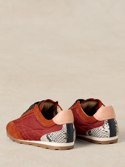 White Stuff Callie Leather Blend Lace Up Trainers, Orange/Multi - view 2, Orange/Multi