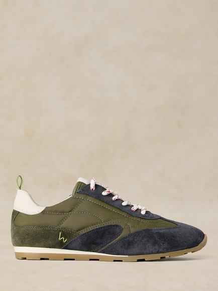 White Stuff Sasha Leather Blend Lace Up Trainers, Green/Multi, Green/Multi