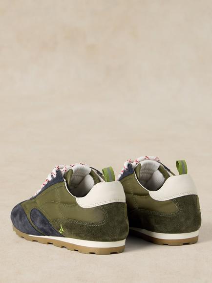 White Stuff Sasha Leather Blend Lace Up Trainers, Green/Multi - view 2, Green/Multi