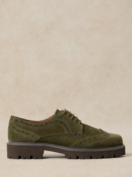 White Stuff Thalia Suede Brogues, Khaki Green