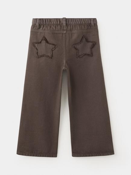 Mango Kids' Mid Rise Wide Leg Jeans, Brown - view 2, Brown