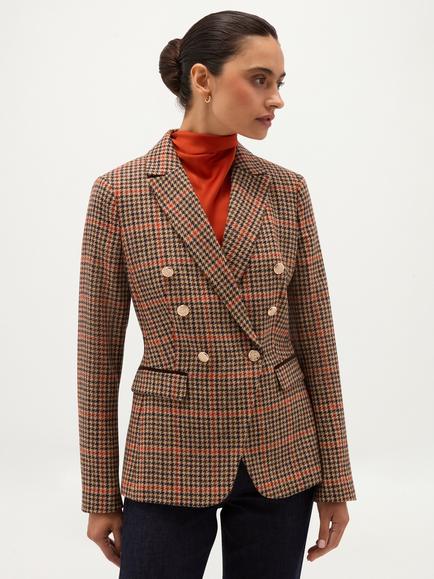 Hobbs Henrietta Dogtooth Check Double Breasted Jacket, Brown, Brown