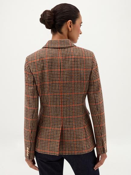 Hobbs Henrietta Dogtooth Check Double Breasted Jacket, Brown - view 2, Brown
