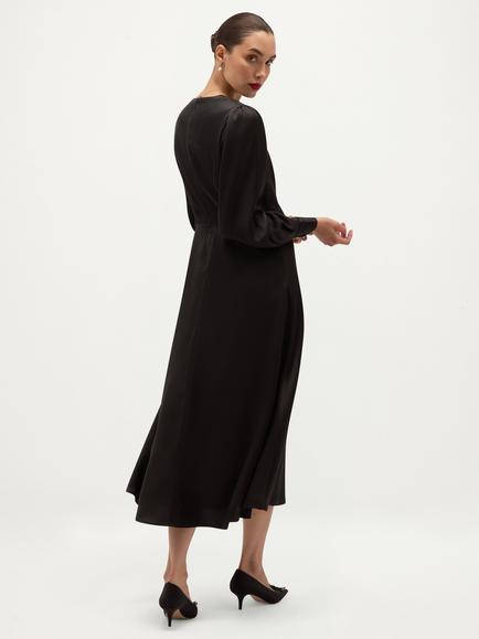 Hobbs Anais Satin Flared Midi Dress, Black - view 2, Black