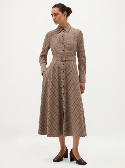 Hobbs Maura Checked Belted Shirt Dress, Beige, Beige