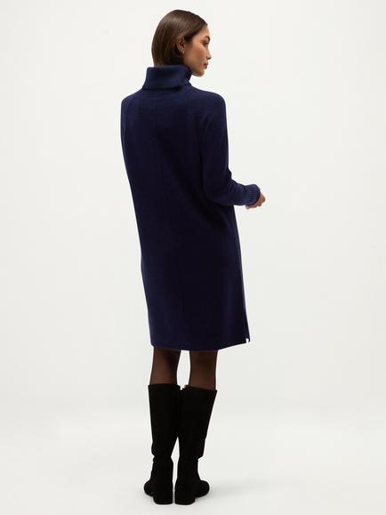 Hobbs Nessa Knitted Roll Neck Dress, Blue - view 2, Blue
