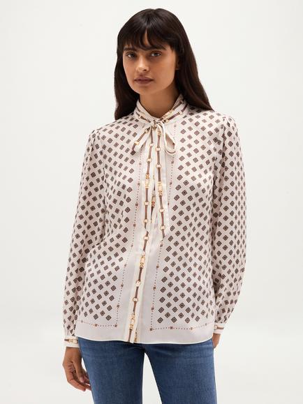 Hobbs Iva Tie Neck Chain Print Blouse, White, White
