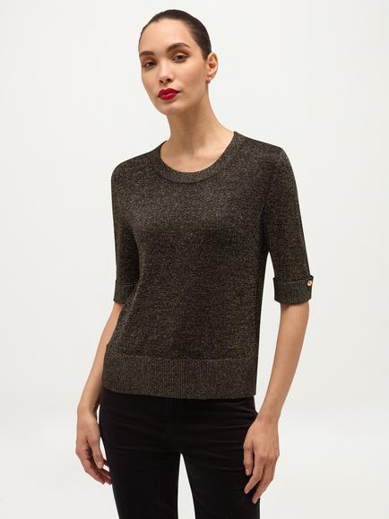 Hobbs Leanne Ribbed Trim Short Sleeve Sparkle Jumper, Black, Black