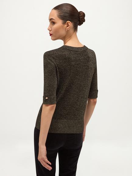 Hobbs Leanne Ribbed Trim Short Sleeve Sparkle Jumper, Black - view 2, Black