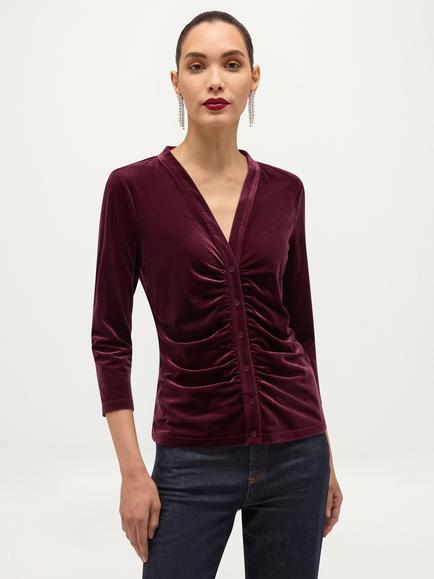 Hobbs Hattie Ruched V-Neck Velvet Top, Purple, Purple