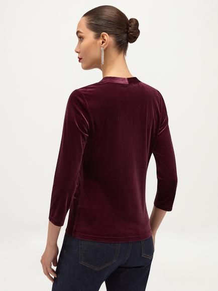 Hobbs Hattie Ruched V-Neck Velvet Top, Purple - view 2, Purple