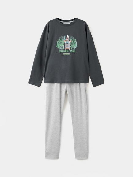 Mango Kids' Soft Touch Graphic Pyjama Set, Anthracite, Anthracite