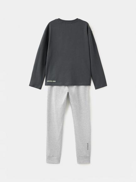 Mango Kids' Soft Touch Graphic Pyjama Set, Anthracite - view 2, Anthracite