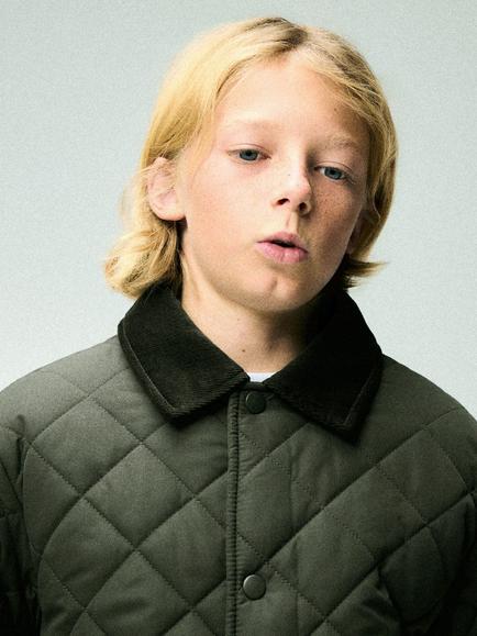 Mango Kids' Quilted Collared Jacket, Khaki - view 2, Khaki
