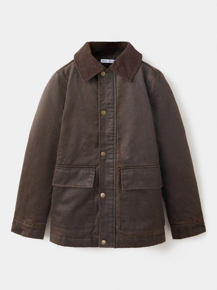 Mango Kids' Corduroy Collar Field Jacket, Brown, Brown