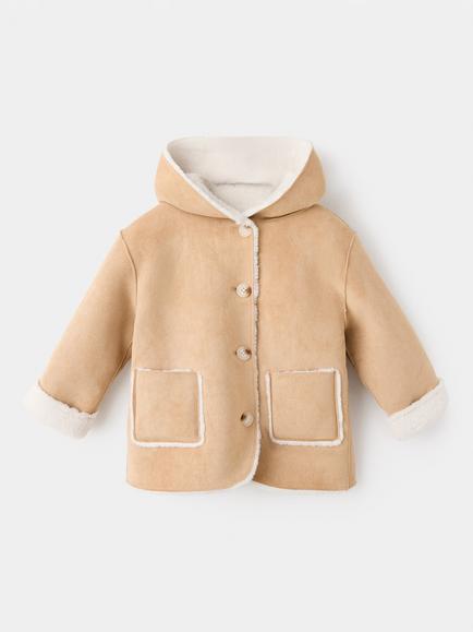 Mango Kids' Sculpted Hooded Coat, Brown, Brown