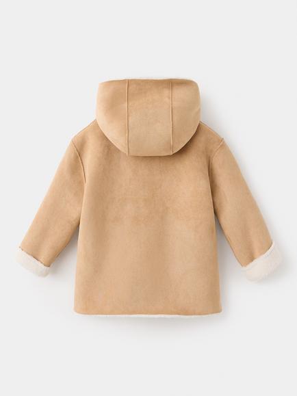 Mango Kids' Sculpted Hooded Coat, Brown - view 2, Brown