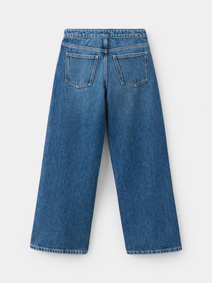 Mango Kids' Tejano Wrap Front Wide Leg Denim Jeans, Dark Blue - view 2, Dark Blue