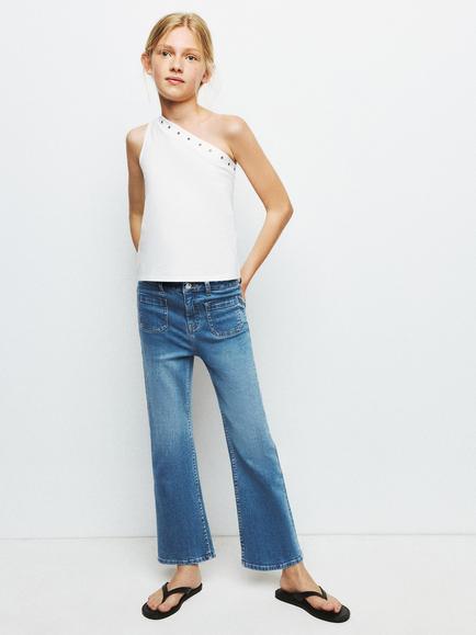 Mango Kids' Tejano Mid Rise Flared Denim Jeans, Mid Blue, Mid Blue