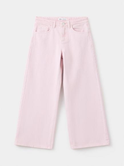 Mango Kids' Tejano Joana High Rise Wide Leg Jeans, Pink, Pink