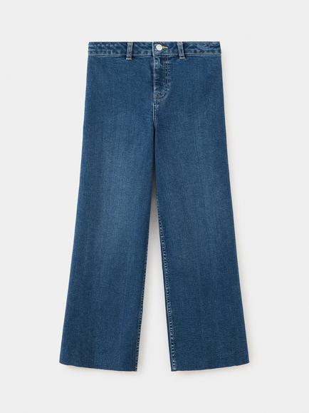 Mango Kids' Tejano Mid Rise Wide Leg Jeans, Dark Blue, Dark Blue