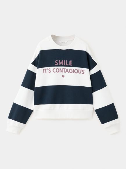 Mango Kids' Sudadera Stripe Slogan Sweatshirt, Navy, Navy