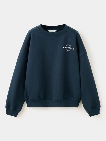 Mango Kids' Printed Relaxed Crew Sweatshirt, Navy, Navy