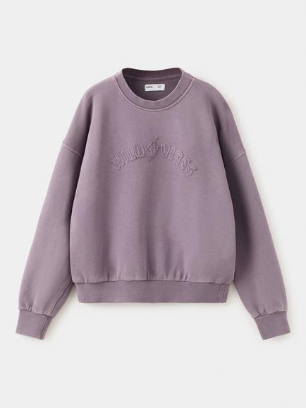 Mango Kids' Cotton Embroidered Sweatshirt, Plum, Plum