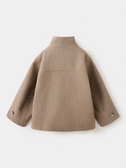 Mango Kids' Funnel Neck Cocoon Coat, Camel - view 2, Camel