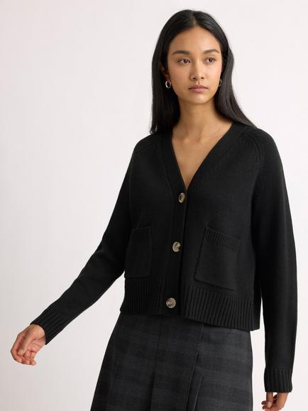 Albaray Relaxed V-Neck Cardigan, Black, Black