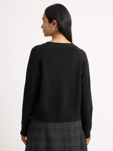 Albaray Relaxed V-Neck Cardigan, Black - view 2, Black