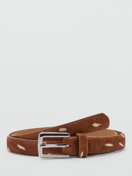 Mango Slim Animal Print Belt, Brown, Brown