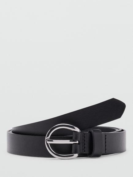 Mango Circle Buckle Waist Belt, Black