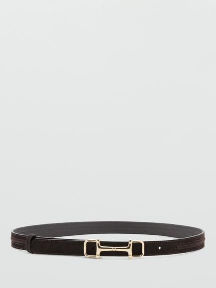 Mango Slim Horsebit Buckle Belt, Chocolate, Chocolate