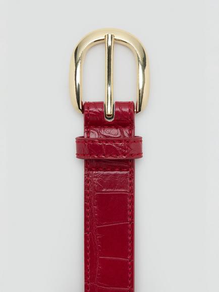 Mango Round Buckle Belt - view 2, Red