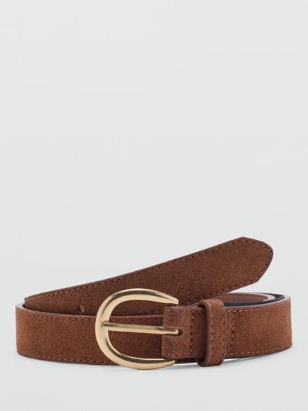 Mango Textured Sculpted Buckle Waist Belt, Black, Brown