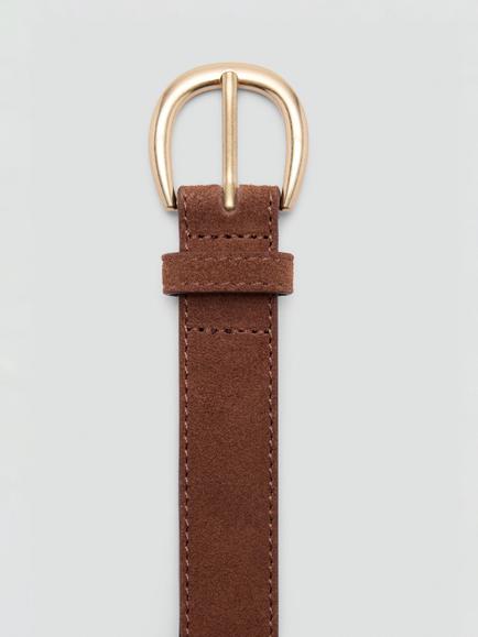 Mango Textured Sculpted Buckle Waist Belt, Black - view 2, Brown