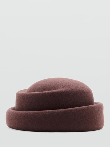 Mango Pure Wool Brimmed Hat, Chocolate